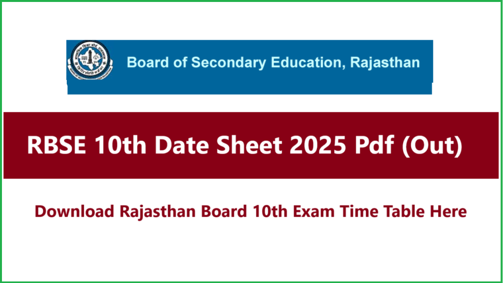 RBSE 10th Date sheet 2025 Download Pdf 