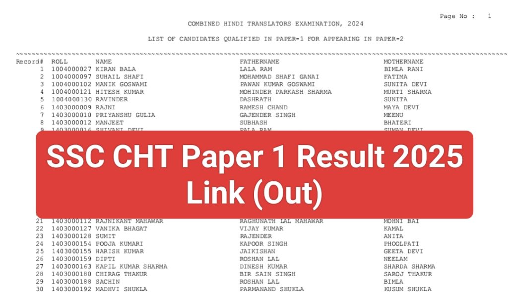 SSC CHT Paper 1 Result 2025 Pdf Download