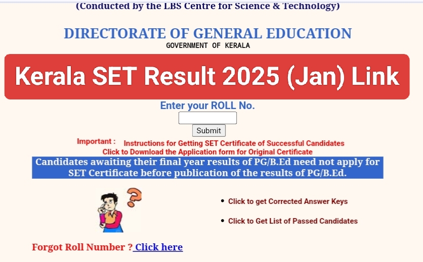 Kerala SET January Result 2025 Link