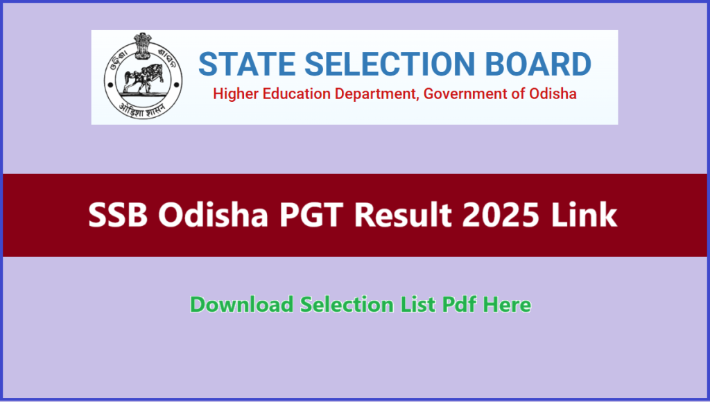 SSB Odisha PGT Result 2025 Download Pdf